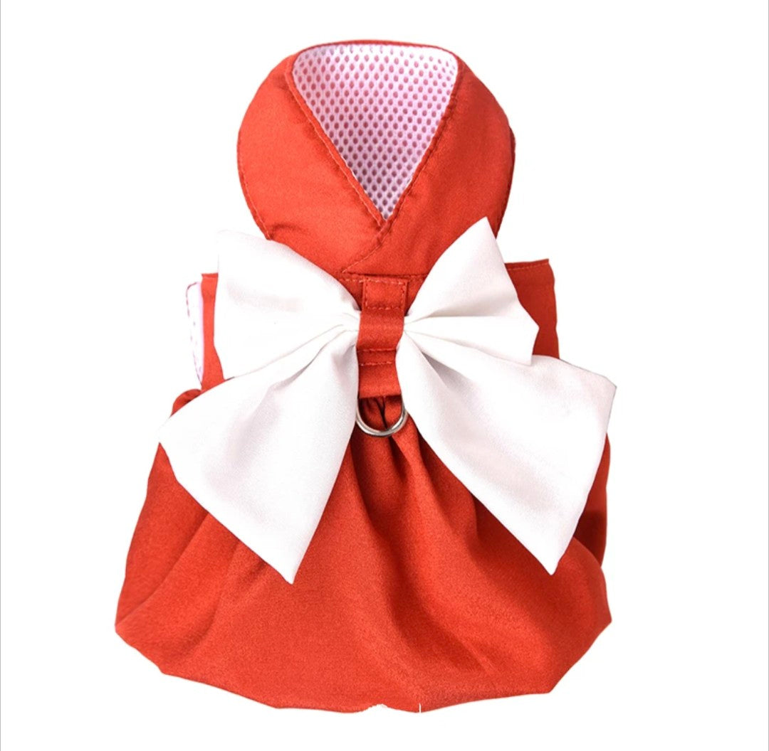 Small Pet Red Bow Harness Dress